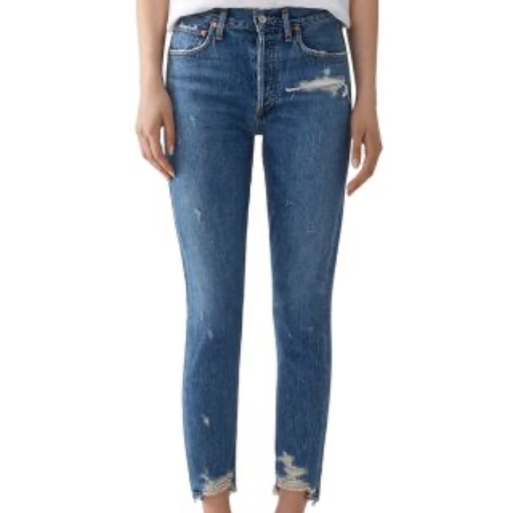 Agolde Jaime Distressed Button Fly High Waisted Skinny Jeans Size 24 Denim!